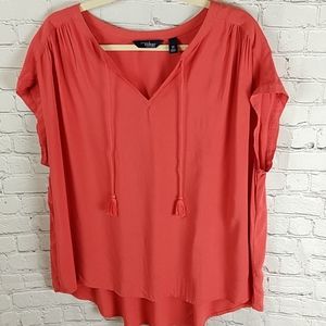 Indigo Tunic Cap Sleeve High Low Hem Tassels 2X